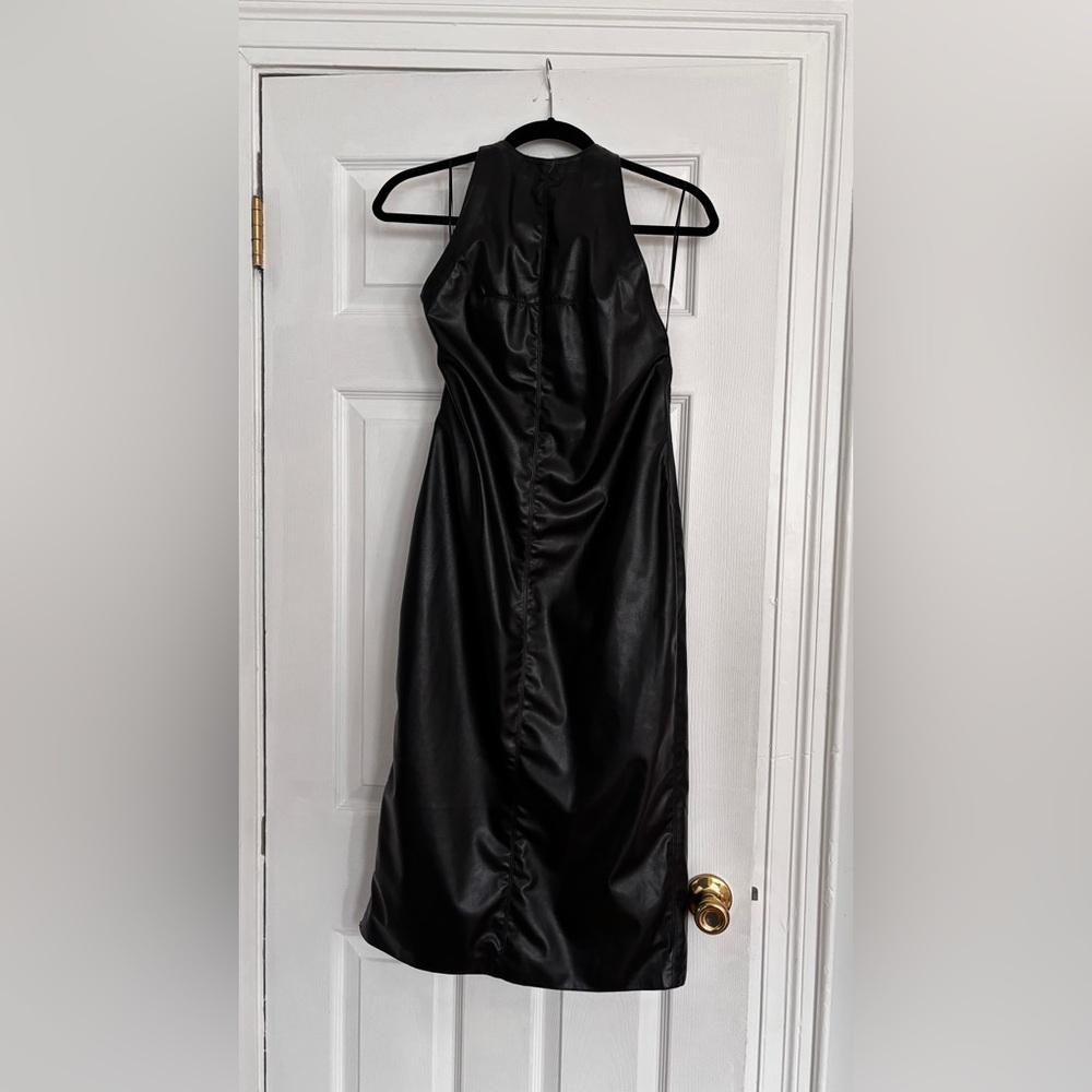 H&M Black Faux Leather Halter Dress